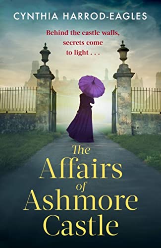 Book cover: woman with purple umbrella before a castle gate.
