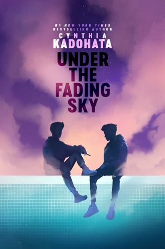 Book cover: two silhouetted figures sit by a blue pool under a colorful sky.