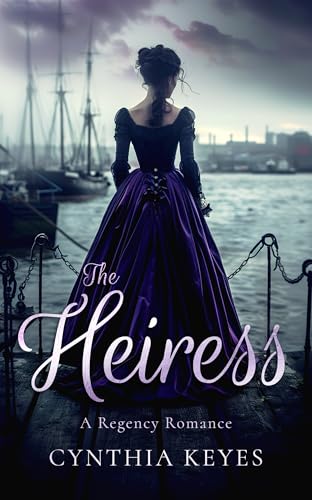 Book cover: woman in purple gown standing by a harbor.