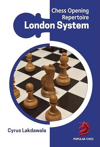 Chess book cover with knight on chessboard, blue and white background, author's name.