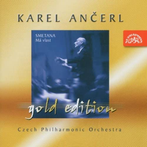 Gold CD cover featuring Karel Ančerl conducting, titled "Smetana - Má vlast."