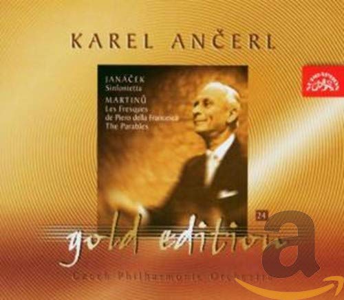 CD cover featuring Karel Ančerl with gold background and text for Janáček and Martinů.