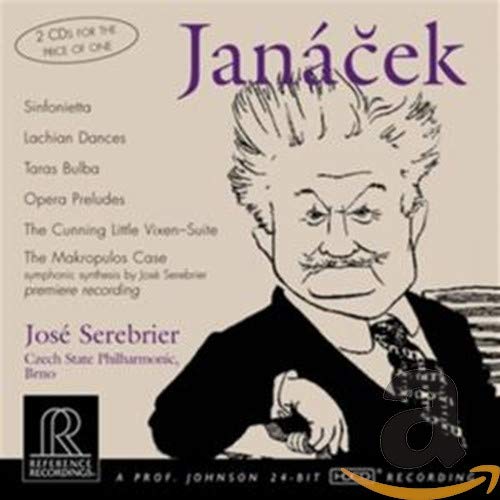 CD case featuring a portrait of composer Janáček and text listing musical works.