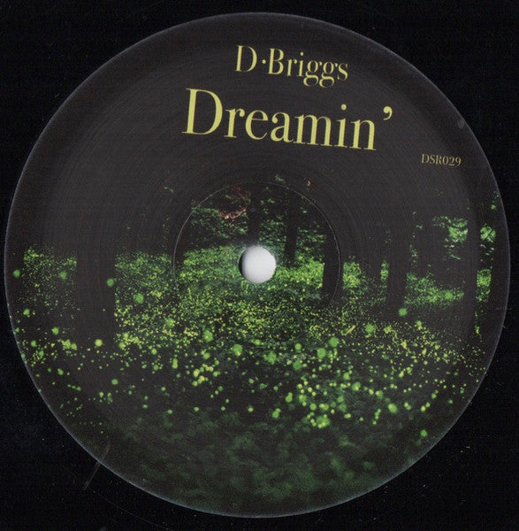 Black vinyl record with green forest scene and “Dreamin’” text.