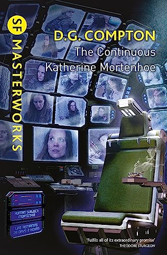 Science fiction book cover with a woman’s face on multiple screens.