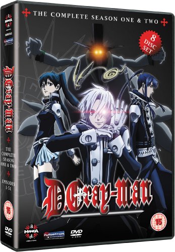 DVD cover for anime series “D.Gray-Man” featuring four characters.