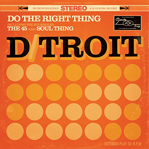 "Orange vinyl record cover with 'D/TROIT' and 28 yellow circles."