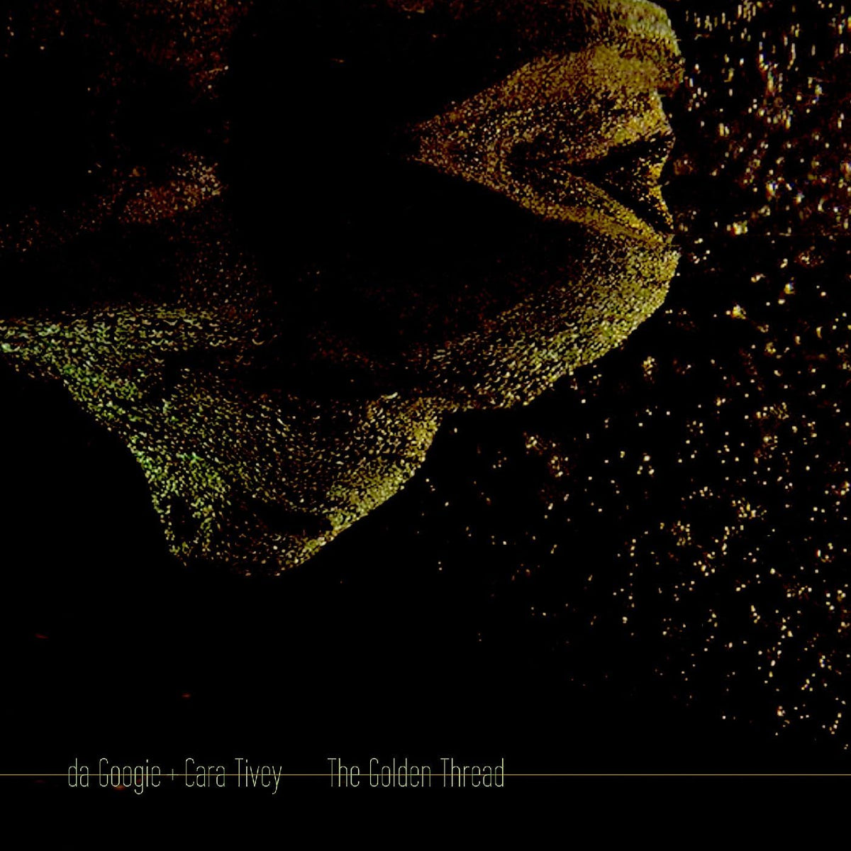 Golden textured profile of a woman against a black, speckled background.