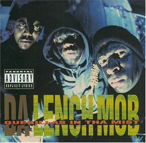 CD cover for Da Lench Mob’s “Guerillas in Tha Mist” featuring three men.