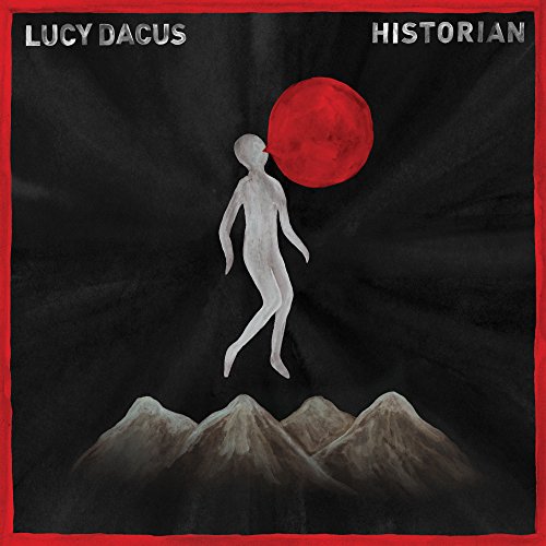 Lucy Dacus “Historian” album cover: figure under a red sun, mountains.