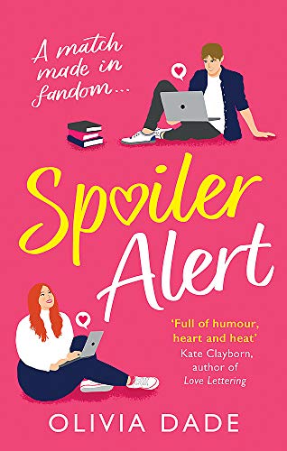 Book cover: two people with laptops, pink background, title "Spoiler Alert".