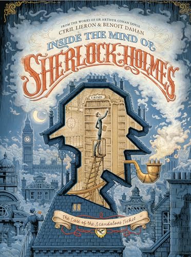 Book cover depicting Sherlock Holmes’ silhouette with a cityscape and pipe.