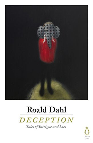 Book cover: figure in red with dotted elephant head, dark background.