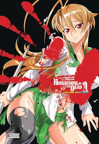 Manga cover with a blonde girl and red, blood-like splatters.
