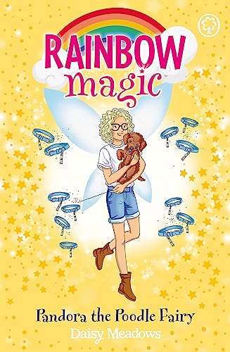 Book cover: girl with poodle, fairy wings, and sparkly yellow background.