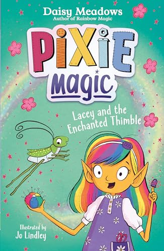 Book cover featuring a colorful pixie girl and a green grasshopper.