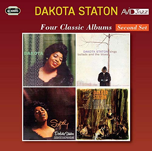 Album cover featuring four Dakota Staton album covers arranged in a grid on red.