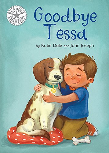 Book cover: boy hugging a brown and white dog, red cushion.