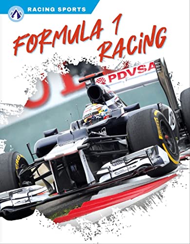 Formula 1 race car speeding on a track, book cover.