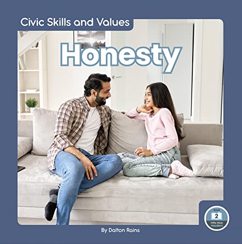 Book cover: "Honesty" with a father and daughter on a sofa.