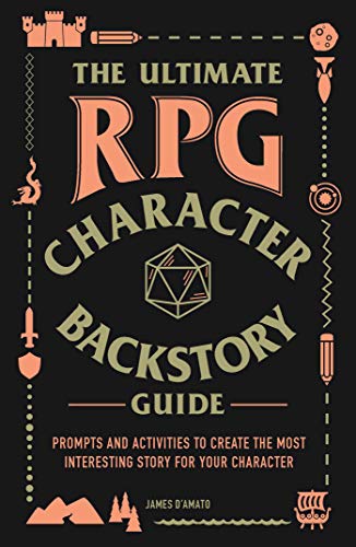 Book cover titled The Ultimate RPG Character Backstory Guide with a central 20-sided die.