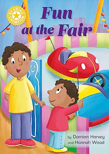 Two children stand in front of bumper cars at a fair on this book cover.