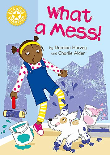 Book cover: girl, dog, and spilled paint in a colorful room.