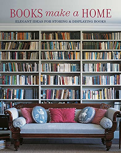 Book cover with a full bookshelf and a striped sofa below.