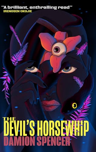 Book cover featuring a dark-skinned face with a third eye, snake, and pink plants.