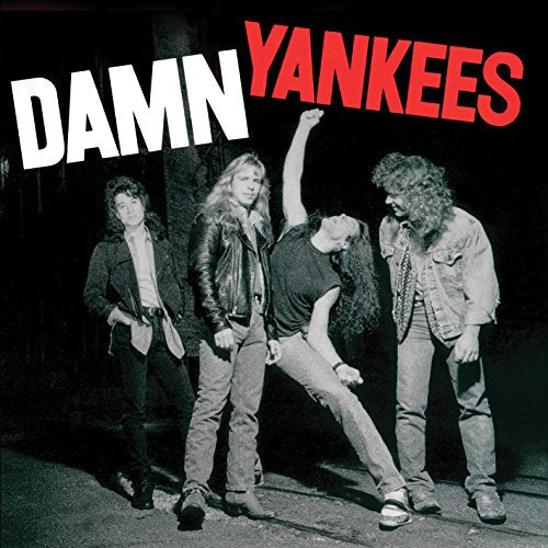 Black and white photo of four men, album cover for Damn Yankees.