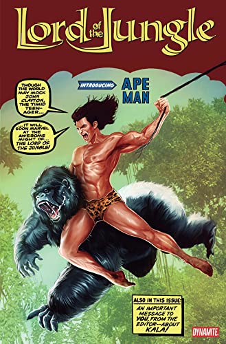 Comic book cover: muscular man and gorilla in a jungle scene.