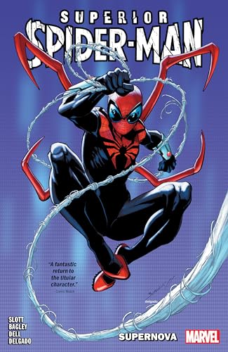 Comic book cover featuring Spider-Man in a black and red suit, crouching.