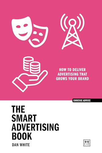 Book cover with white icons on pink, titled “The Smart Advertising Book.”