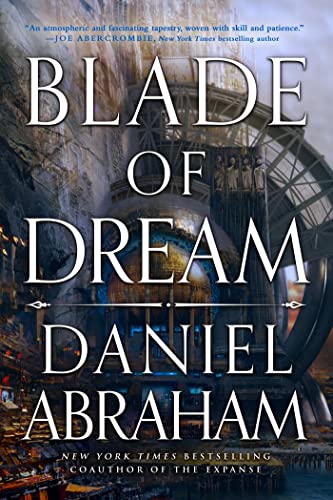 Book cover: “Blade of Dream” by Daniel Abraham, featuring a clock tower.