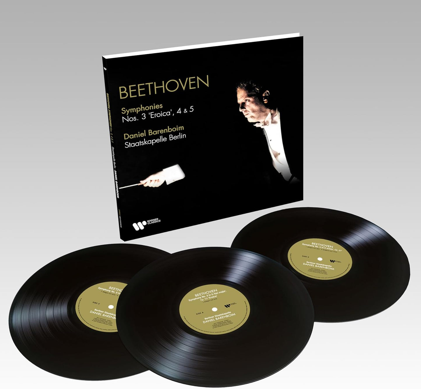 Beethoven symphonies vinyl set with conductor Daniel Barenboim on the cover.