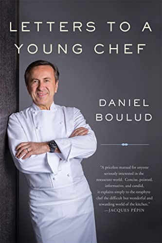 Book cover: "Letters to a Young Chef" by Daniel Boulud, with author portrait.