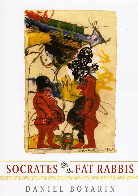 Book cover with abstract red figures and title "Socrates and the Fat Rabbis.