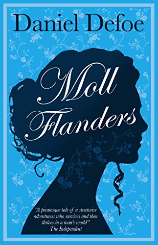 Book cover for "Moll Flanders" by Daniel Defoe, featuring a silhouette.