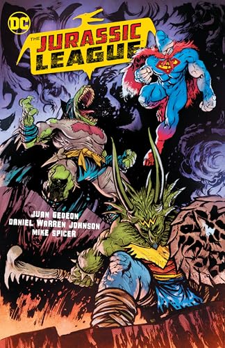 Comic book cover featuring dinosaur versions of DC superheroes.