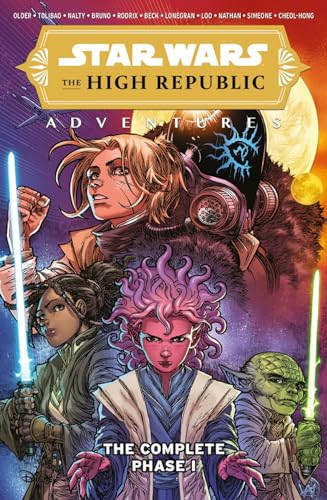Comic book cover featuring Star Wars characters with lightsabers and a large golden title banner.