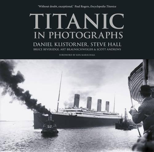 Book cover: "Titanic in Photographs" with a historic image of the ship.