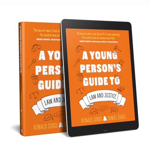 Book cover with title and author name on a background for young readers about law.