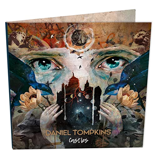CD cover for Daniel Tompkins’ “Castles” featuring eyes, birds, and a castle.