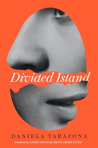 Book cover: grayscale face split by orange, title “Divided Island”.