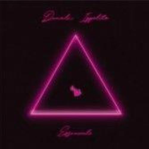 Black album cover with a glowing pink triangle and script text.