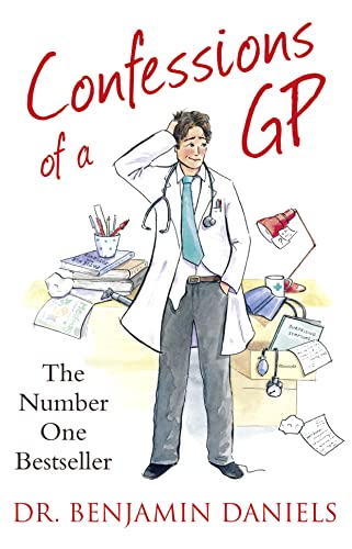 Book cover: illustrated doctor stands beside medical supplies and papers.