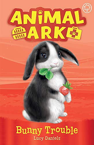 Book cover featuring a black and white rabbit holding a strawberry against orange background.