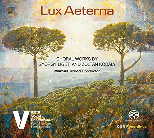 CD cover with trees against a blurred, colorful abstract background.