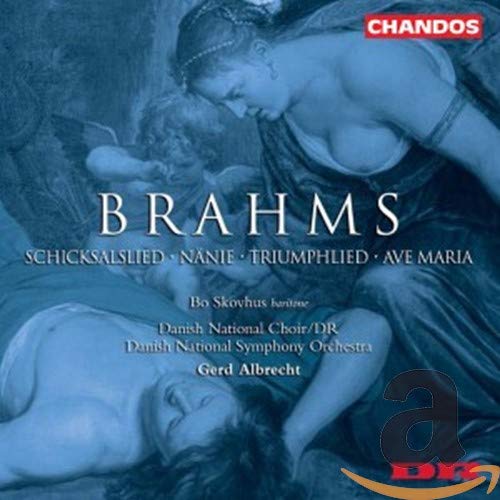 CD cover for Brahms choral works with figures in blue tones.