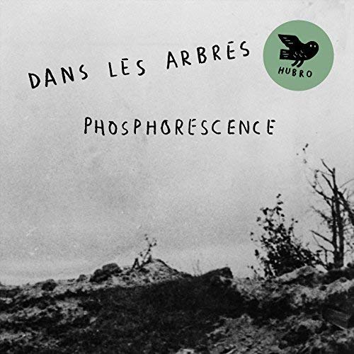 Album cover with grayscale landscape, text "Dans Les Arbres Phosphorescence," and Hubro logo.